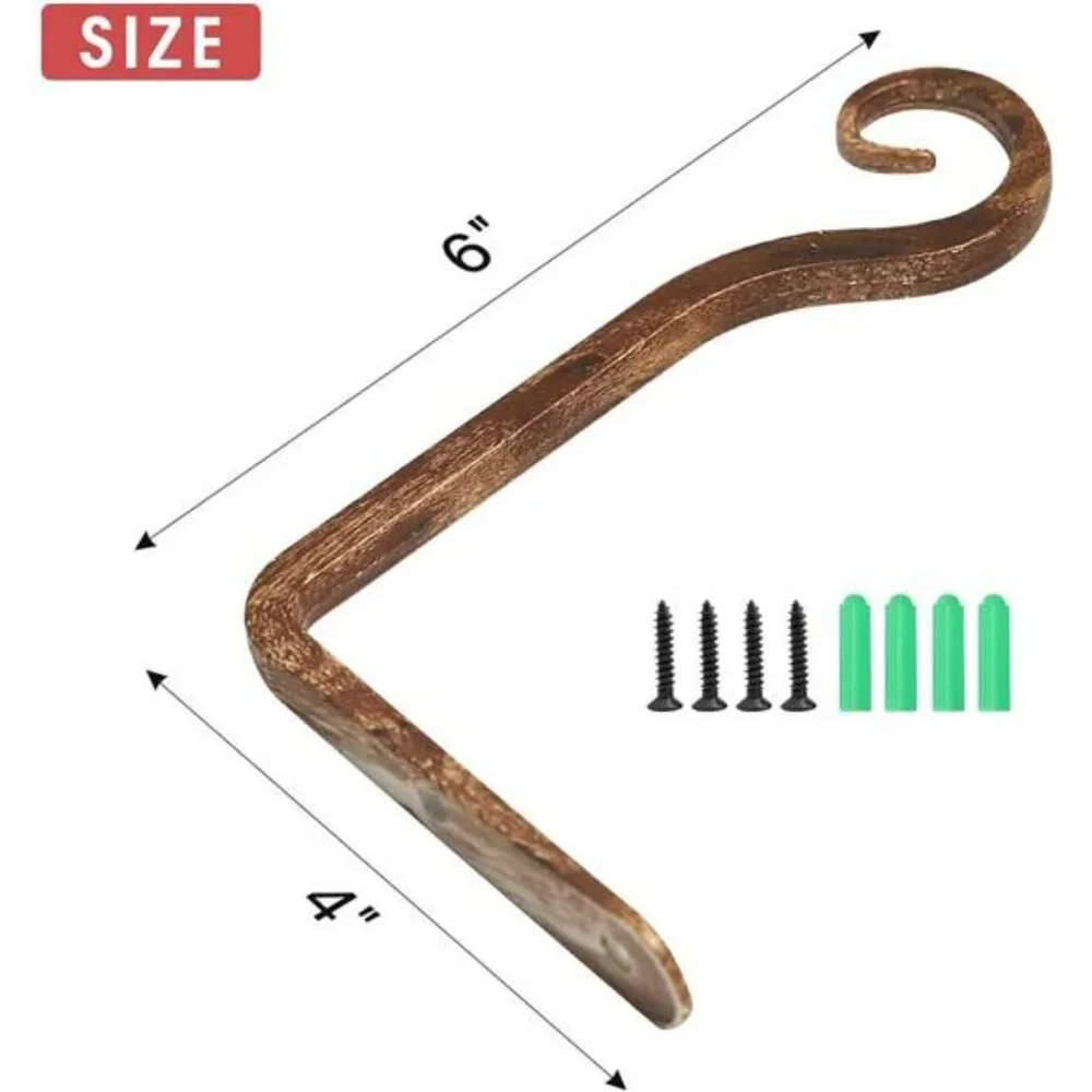 2Pack 6Inch Premium Decorative Metal Iron Wall Hook, Indoor Outdoor Plant Hanger